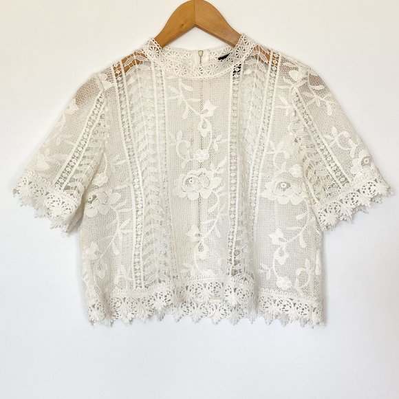 Forever 21 Tops - Forever 21 White Cropped Lace Top